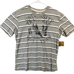 Roebuck & Co Men's Shirt Short Sleeves V-Neck Grey Stripes NWT